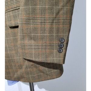Vintage 42R Green Blue Orange Brown Glen Check Tweed Blazer Jacket Sport Coat